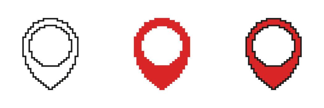 Pixel Art Map Pin Icon Set. Location Marker, Navigation, And Gps Symbol Collection. Geolocation And Mapping Tool. Isolated Illustration vector