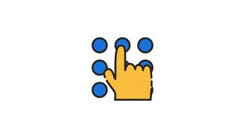 Animated icon of a hand pressing a blue dot braille cell array. Animated icon with repeating Alpha Channel. video