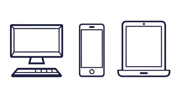 Simple Line Icons Desktop Computer, Smartphone, and Tablet Modern Minimalist Design vector