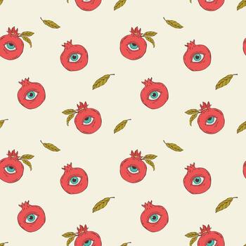 sin costura surrealista modelo presentando un granada con ojos. un místico y imaginativo diseño mezcla fantasía elementos con minimalista línea Arte vector