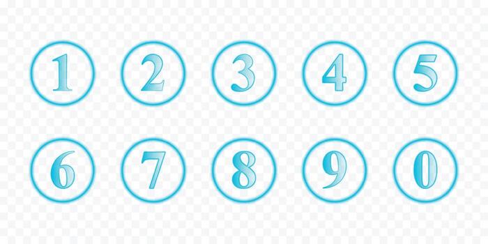 3d glowing neon numbers icon set from 1 to 10 with rounded ring in line style on isolated background for web infographic app button ui design infographic poster banner vector