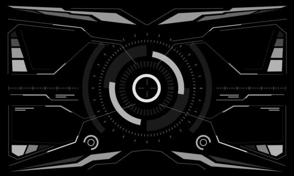 HUD sci-fi interface screen view white circular geometric design virtual futuristic technology display on black vector