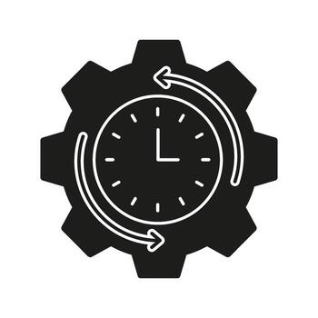 Clock With Gear And Arrows Solid Icon. Time Management, Process Optimization, And Workflow Efficiency Silhouette Symbol. Productivity Enhancement. Isolated Illustration vector