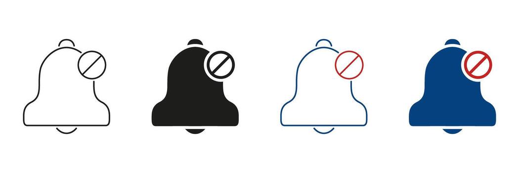 Bell With Prohibition Symbol Line And Solid Icon Set. Notification Mute, Silence, And Do Not Disturb Outline And Silhouette Symbol Collection. Alert Management. Isolated Illustration vector