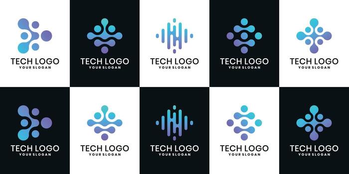 Set of technology logo with dot concept vector