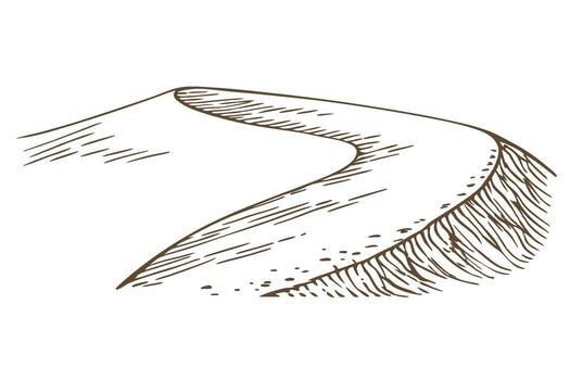 Curved sandy desert dune illustration with textured lines and gentle slope isolated on white background vector