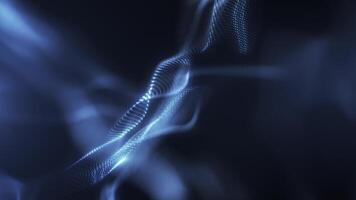 abstrakt lysande Vinka av partiklar och prickar rör på sig på mjuk blå bakgrund, stor data visualisering, trogen och digital bakgrund, 3d, 4k, sömlös slinga video