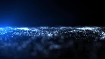 resumen digital dinámica magia Brillantina olas azul brillante partículas en Moviente luces fondo, datos fluir, ciber tecnología. 3d representación. sin costura bucle 4k hermosa nebulosa de polvo y ligero video