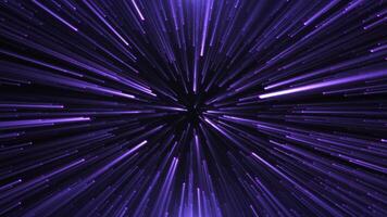 Abstract background of bright purple light rays, moving technological lines. Concept of connection, big data, futuristic background. Visualization of big data particle flow or network video