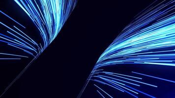 dinámica azul ligero caminos fluir mediante un oscuro espacio, creando un futurista y alta velocidad datos corriente efecto. ideal para tecnología, fibra óptica, o digital innovación temas futurista video