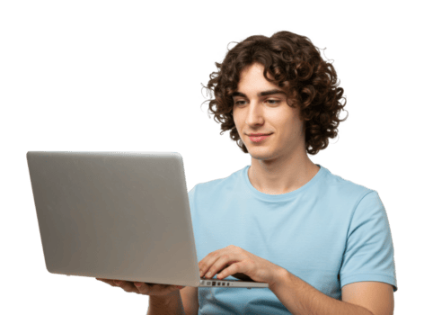 jovem caucasiano masculino usando computador portátil dentro casual traje. png