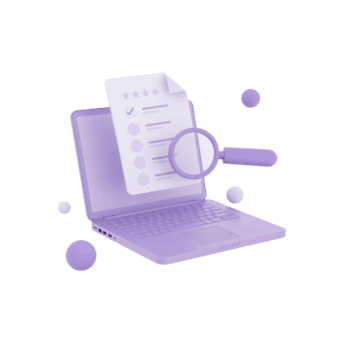 Laptop analysis tool displaying a digital checklist and magnifier isolated floating presentation png