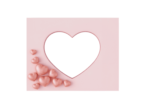 Elegant pink frame with heart shaped window and clustered hearts for affectionate themes png