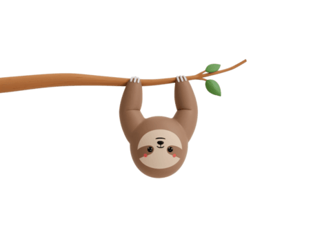 Charming sloth clinging to a branch in a playful pose, presented on a clean isolated background png