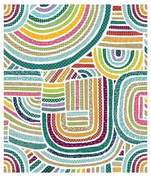 A vibrant abstract pattern featuring colorful concentric circles and stripes, layered with textured dots and lines in various shades. vector