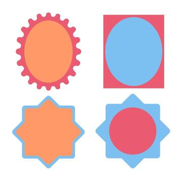 un colección de cuatro vistoso geométrico formas con fronteras, incluso estrellas, óvalos, y círculos vector