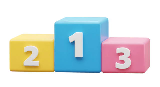 3d Illustration von drei bunt Blöcke Darstellen Erste, zweite, und dritte Platz isoliert auf transparent Hintergrund png