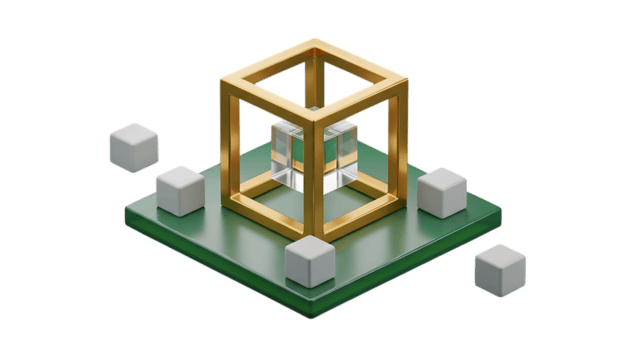3d ilustração do geométrico cubo estrutura com em torno da blocos isolado em transparente fundo png