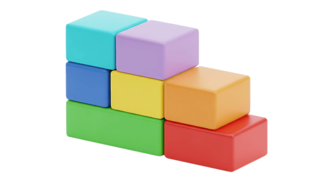 3d illustration of colorful building blocks stacked in a stairlike pattern isolated on transparent background png
