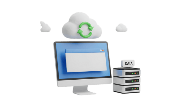 3d illustration of cloud data storage and computer system isolated on transparent background png