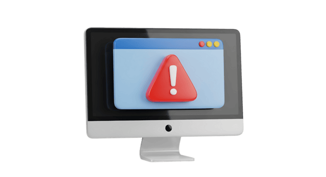 3d illustrazione di computer tenere sotto controllo visualizzazione un' rosso avvertimento mettere in guardia isolato su trasparente sfondo png