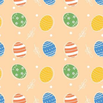 Seamless pattern with Easter eggs on pastel background. Pattern in beige color, white outline. vector