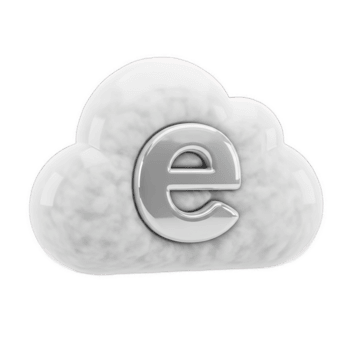 3d moln med metallisk e ikon representerar internet och moln datoranvändning png