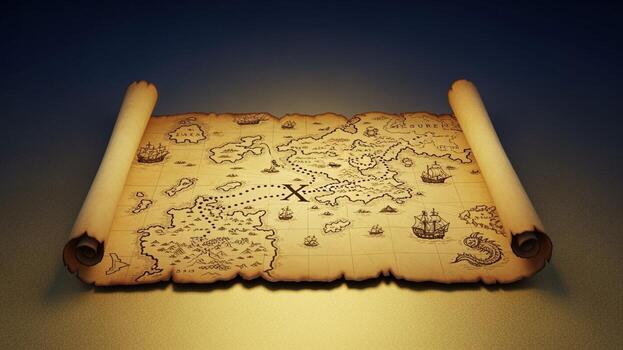 An old map on a scroll with a scroll photo