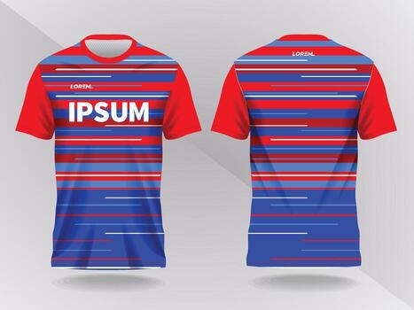 abstract red with blue lines background and pattern for sport jersey design and mockup. front and back view template vector