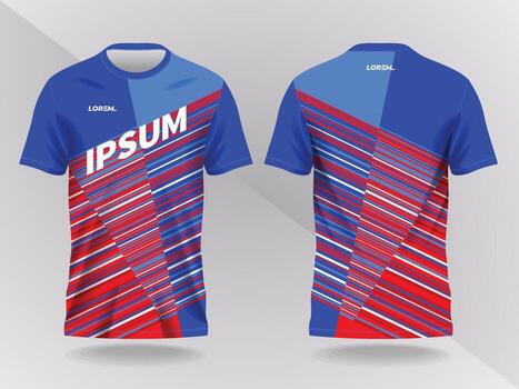 abstract red and blue lines background and pattern for sport jersey design and mockup. front and back view template vector