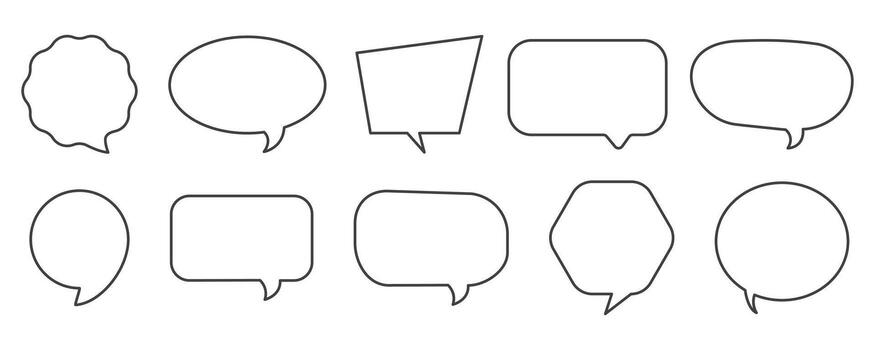 Outline speech bubble shapes set for messages, chat, conversation, comments, and communication design vector