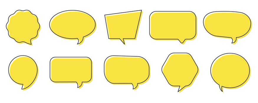 Yellow speech bubble icon set with different shapes for messages, chat, comments, conversation, and communication design elements vector