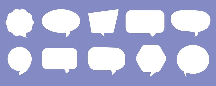 White speech bubble shapes on purple background for messages, chat, conversation, comments, and communication design vector