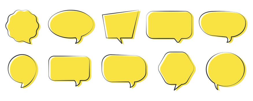 Yellow speech bubble icon set with various shapes for messages, chat, comments, and communication design elements vector