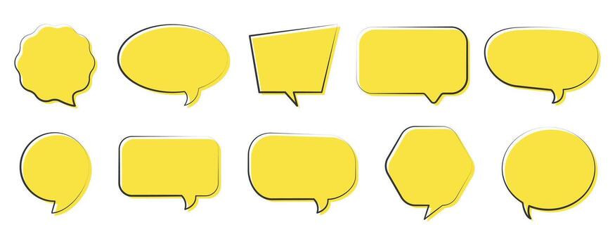 Yellow speech bubble shapes set for messages, chat, comments, conversation, and communication design elements vector