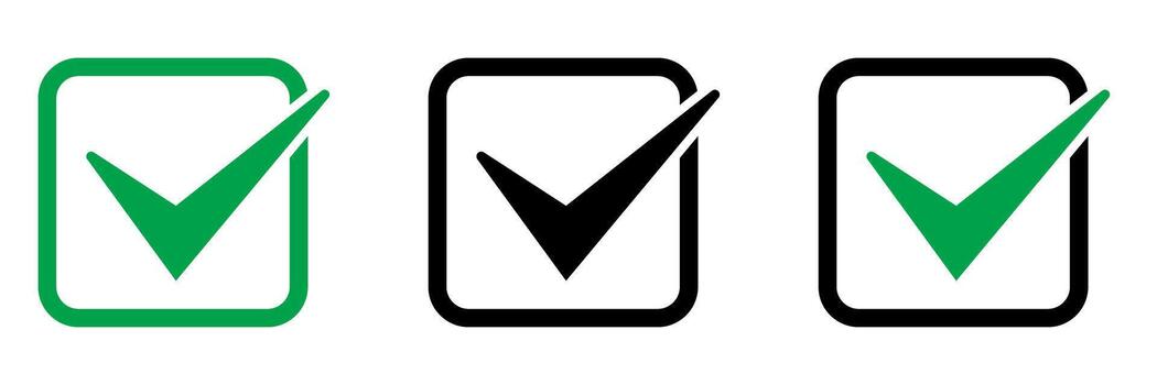 Check icons set. Checkmark black symbol. Approved symbol. Ok icon. Check button sign. Tick icons. vector