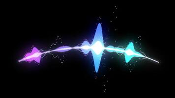 Dynamic abstract sound wave visualization with colorful neon glow and particles, representing audio and music video