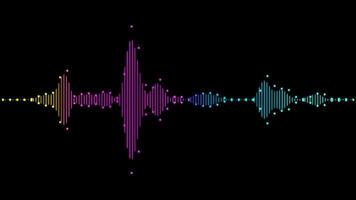Abstract colorful sound wave equalizer on a black background, representing audio visualization and digital music video