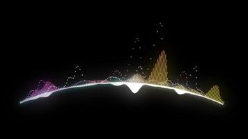 Colorful abstract sound wave equalizer with glowing particles, creating a dynamic audio visualization on a black backdrop video