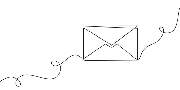 Art continuous line one mail icon email letter paper message. Line art mail continuous sketch newsletter outline contact plane illustration business single doodle arrow journey travel send fly vector