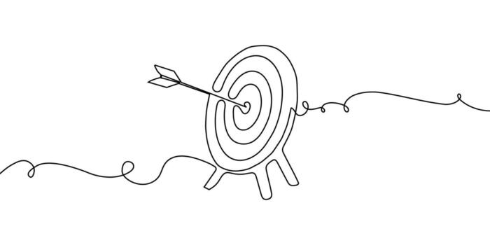 Arrow line continuous one art up drawing target direction icon down. Continuous line arrow business illustration finance growth outline single work circle goal process doodle sign around grow. vector