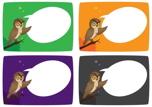 Owl Speech with talk Bubble on four Colorful Rectangles vector