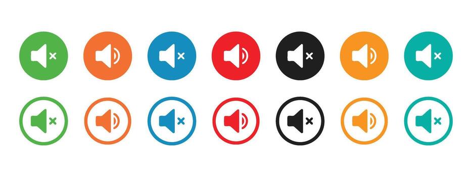 Mute and Volume Speaker Icons in Flat and Outline Style vector