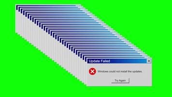 animação do computador janela com atualizar falhou mensagem dentro uma linha em verde fundo video