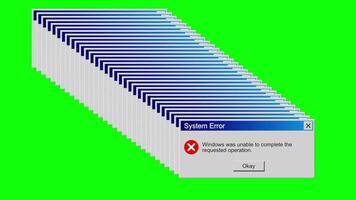 animação do computador janela com sistema erro mensagem dentro uma linha em verde fundo video