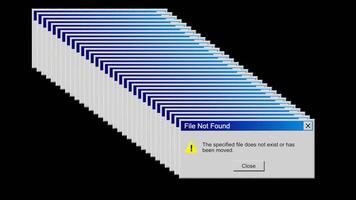 animação do computador janela com Arquivo não encontrado mensagem dentro uma linha em transparente fundo video