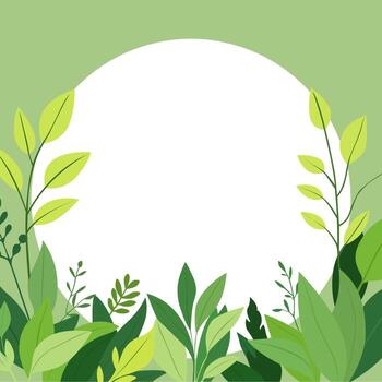 Illustration of a green leaf Twibbon frame with a white circle background and green background vector