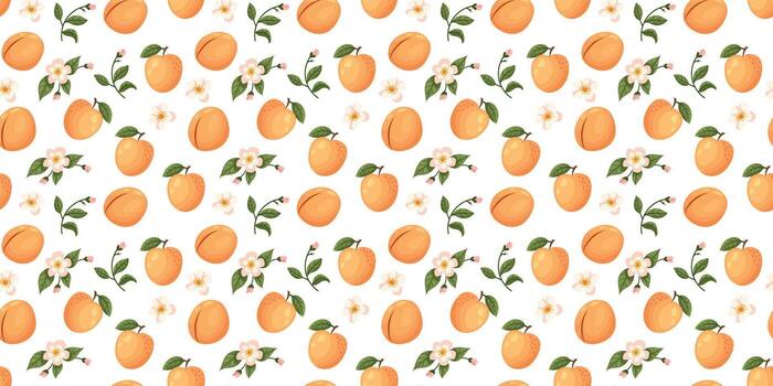 Peach Pattern with Blossom and Green Leaves on White Background vector