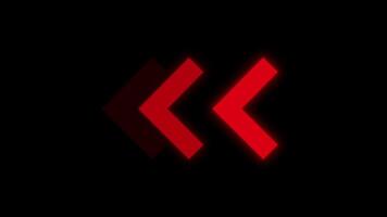 flimmer röd pil tecken animering med neon ljus. lysande och skimrande dis inuti de pil tecken animation. pil tecken animering i neon röd tecken. video