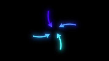 flera riktningar lysande pil prickad animering med strömmande pilformad prickad mönster i sömlös rörelse. perfekt för riktnings visuell effekter, blå pilar vriden överlägg. video